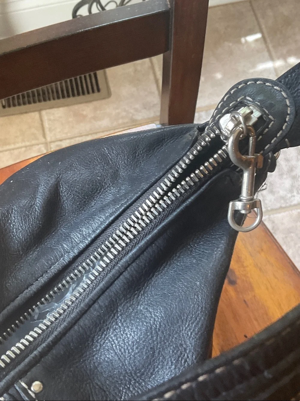 Michael Kors Black Leather Stud-Trim Hobo with MK Charm